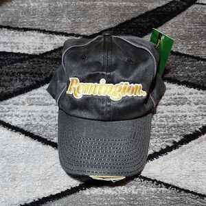 REMINGTON FIREARMS EMBROIDERED DISTRESSED CURVED BLACK STRAPBACK HAT CAP